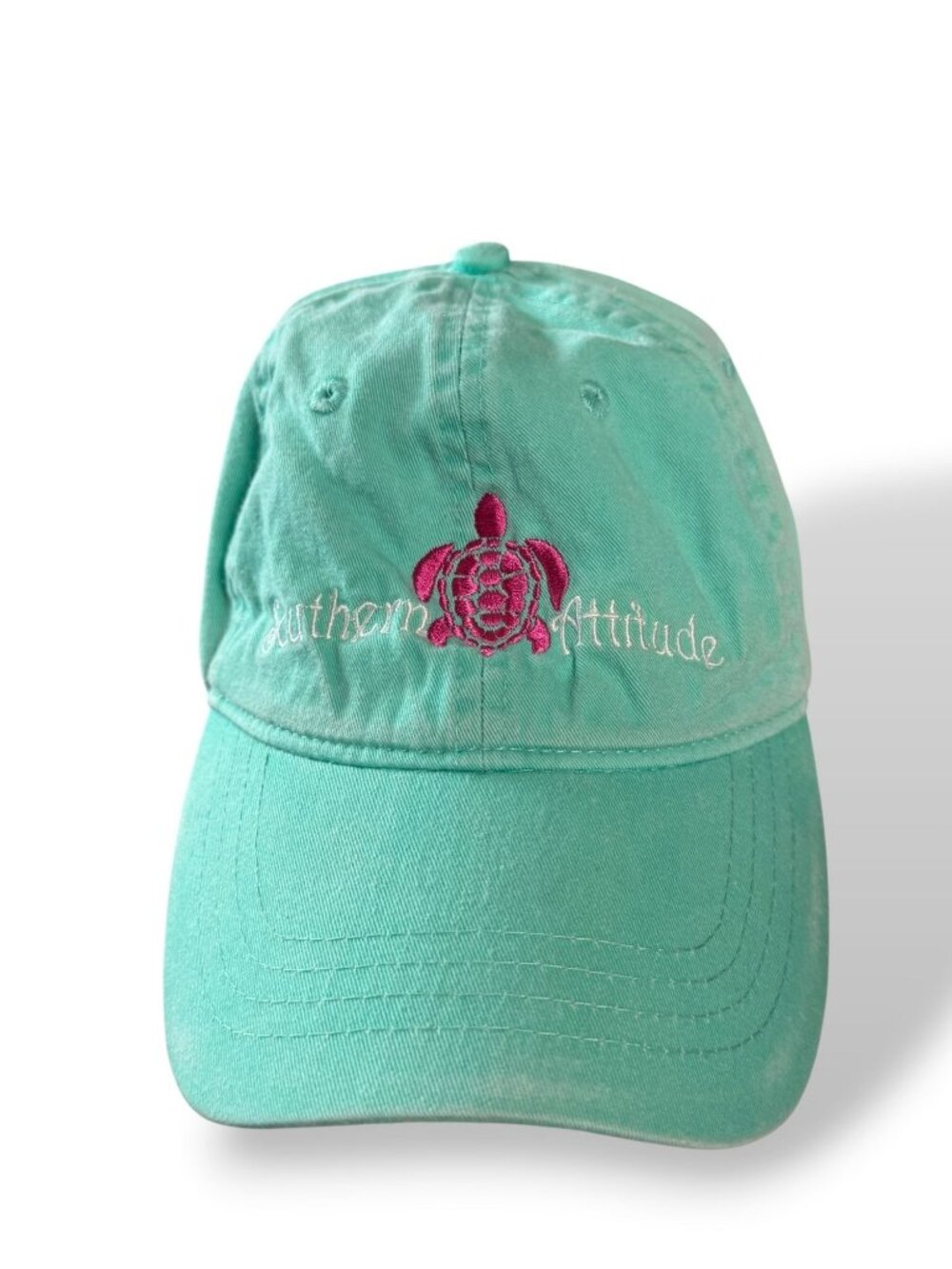 Southern Attitude Turtle Embroidered Aqua Teal Adjustable Baseball Hat